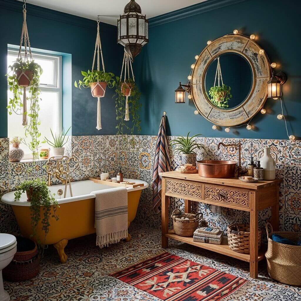 20 Maximalist Boho Bathroom Decor Ideas for a Vibrant and Stylish Space
