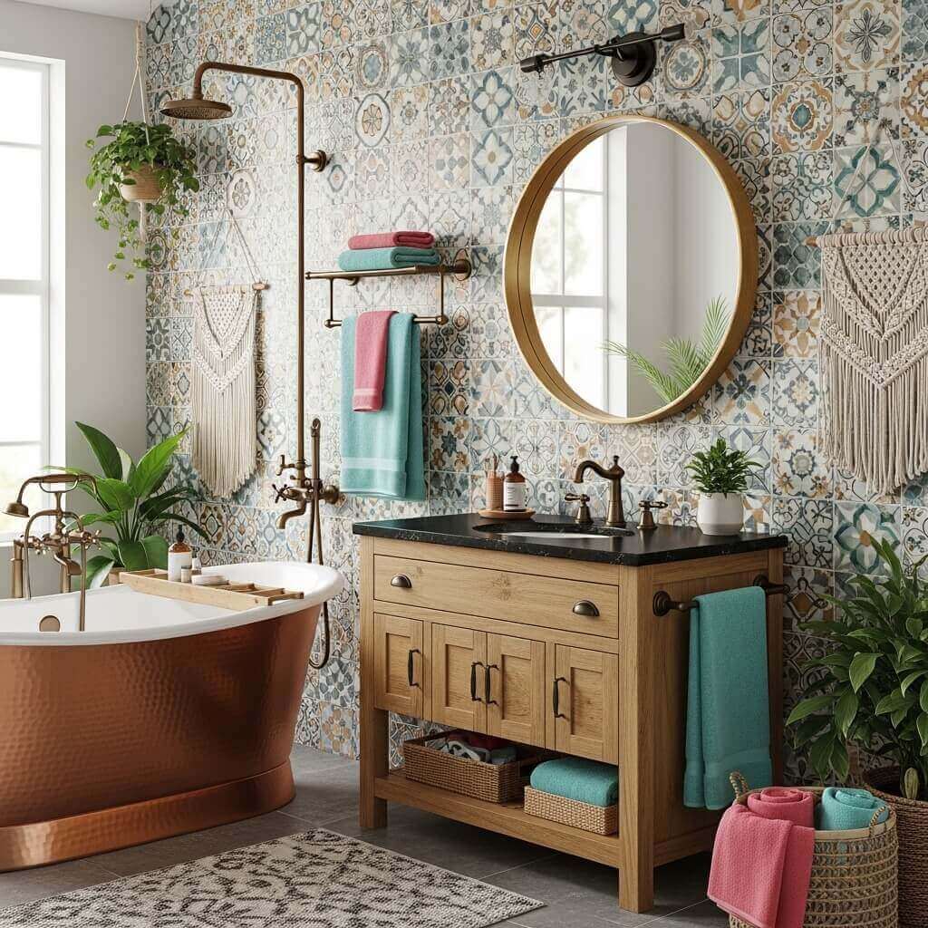 20 Maximalist Boho Bathroom Decor Ideas for a Vibrant and Stylish Space